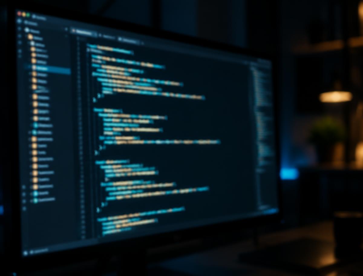 Source code on a monitor with warm ambient light